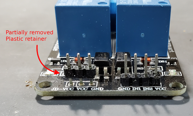 2-Relay Module Header Pins partially removed