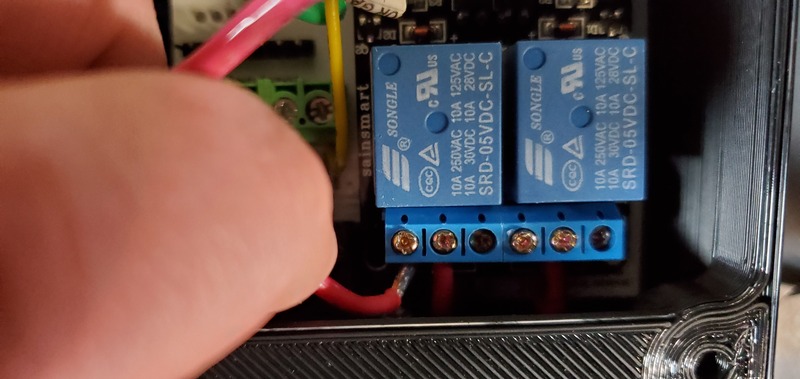 Attaching AC outlet wires to the 2-relay module